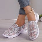 Bekväma sneakers i mesh med paljetter för dam